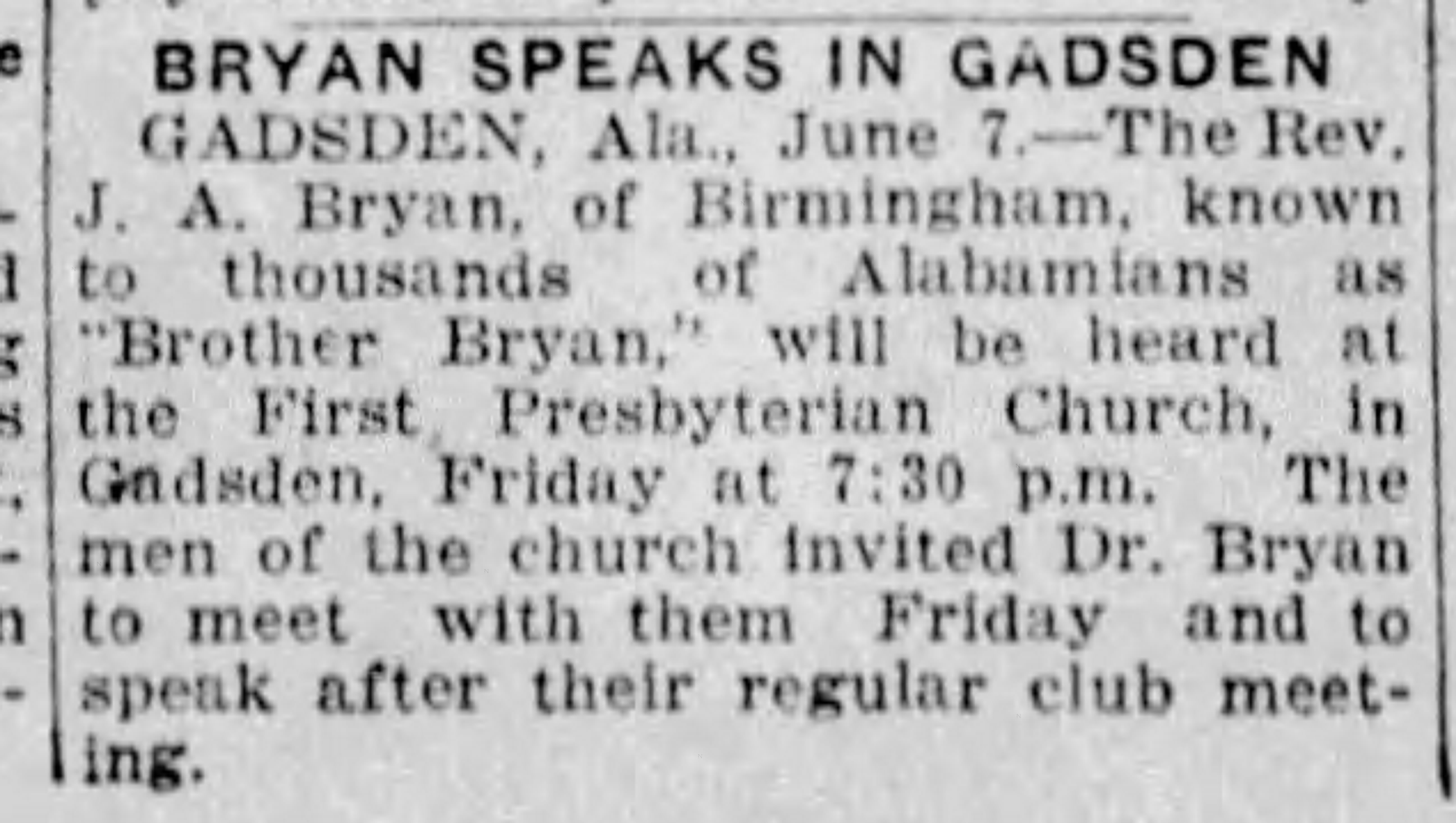 Bryan Speaks in Gadsden